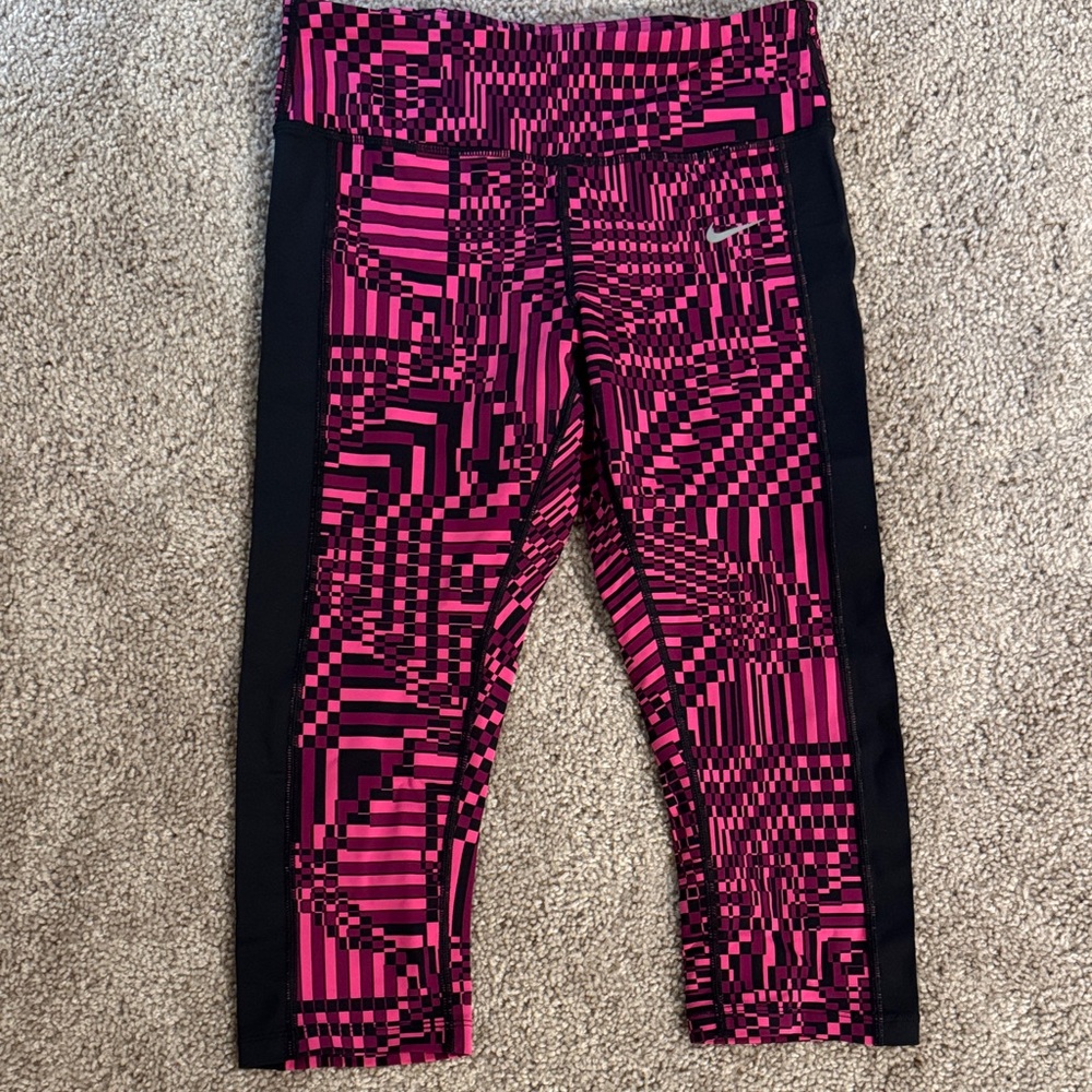 Nike Pink and Black Geometric Capris